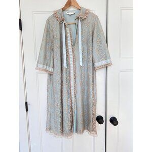 Vintage Odette Barsa Women Robe Peignoir Lace Nylon House Coat Babydoll Lingerie